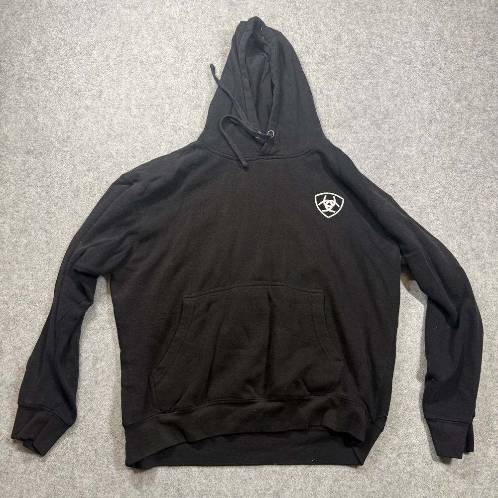 Ariat Mens M Black Hoodie American Flag Logo Western Pullover Sweatshirt